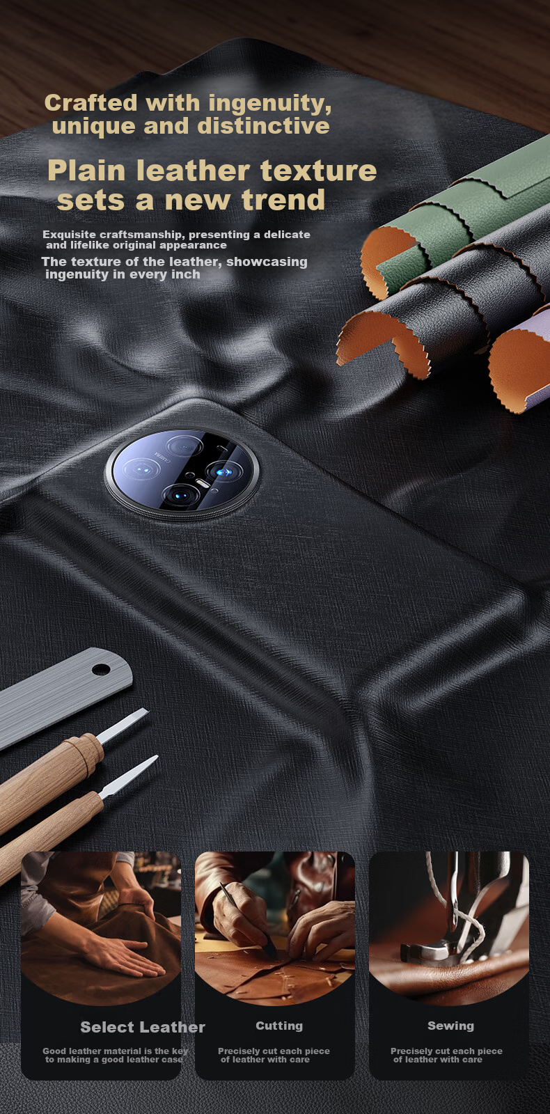 Чехол для Huawei Mate 70 Pro Mofei, кожаный, противоударный, с защитой камеры, черный