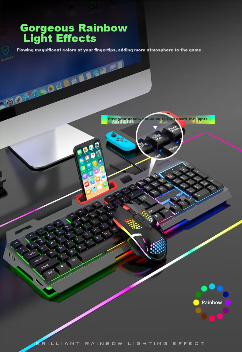 Игровая клавиатура и мышь Lingshe MK210, проводной комплект, металлическая панель, подсветка, серо-черный