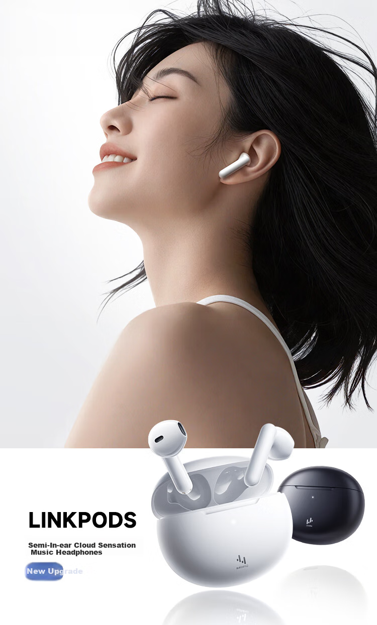 Беспроводные наушники Linklike Linkpods, полувкладыши, с шумоподавлением, Bluetooth 6.0, до 42 часов работы, защита IPX5, белый