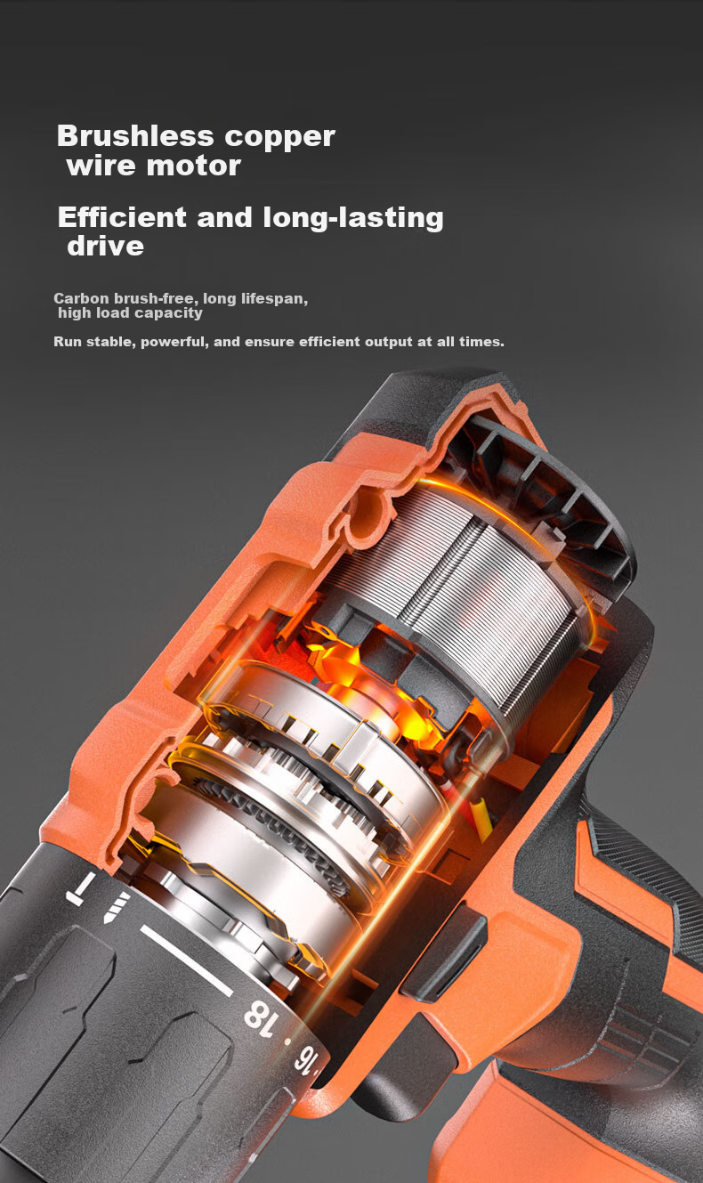 Бесщеточная аккумуляторная дрель-шуруповерт Dongcheng 20V DCJZ2049iADW, 50 Нм, 2.0 Ач, с подсветкой
