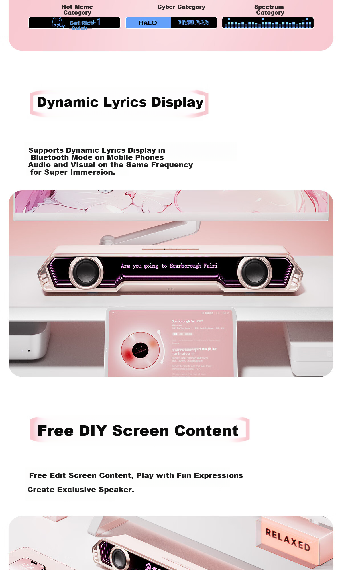 Компьютерные колонки Edifier Halo PixelBar Abyss, Bluetooth 6.0, RGB подсветка, Cherry Blossom Pink