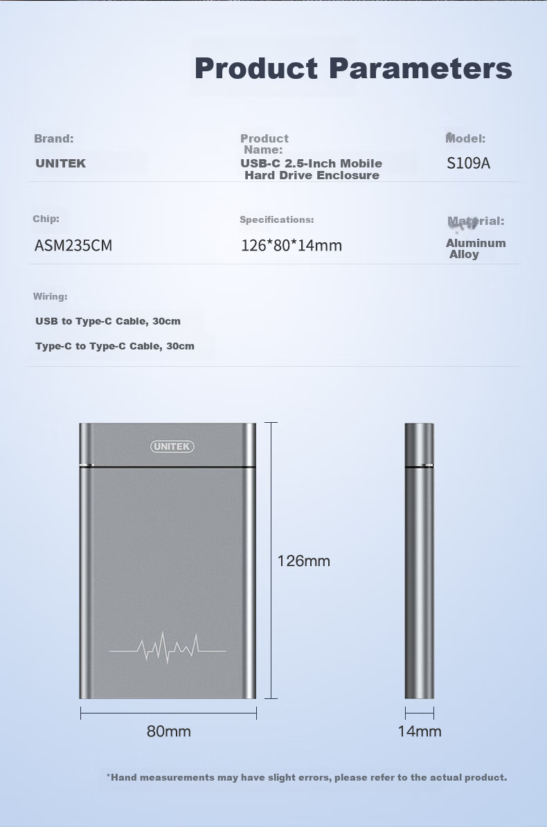 Внешний корпус для жесткого диска UNITEK S109A, 2.5 дюйма, USB 3.2 Gen 2, алюминиевый сплав, черный