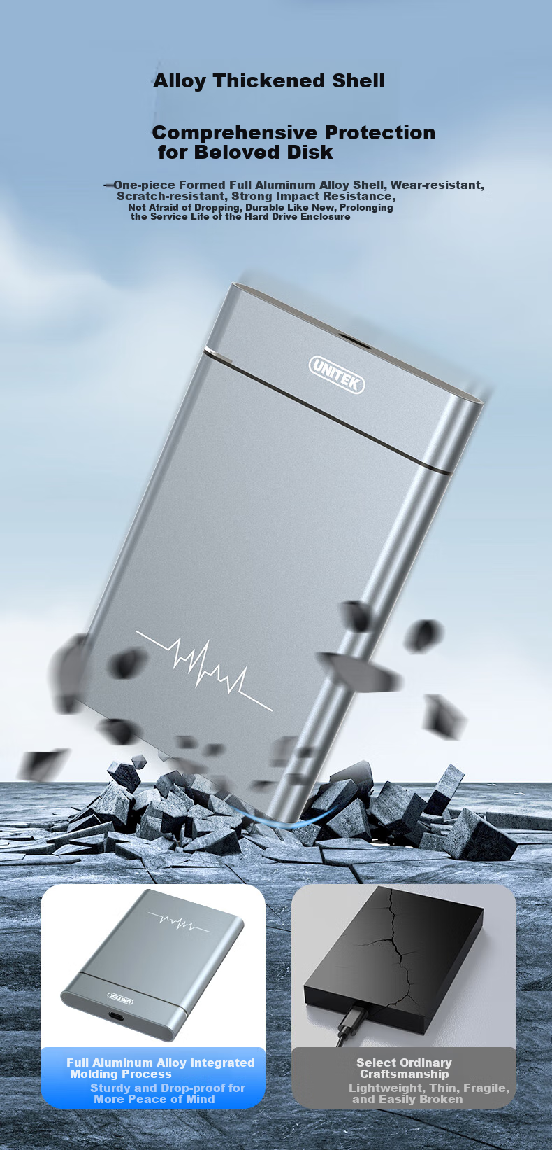 Внешний корпус для жесткого диска UNITEK S109B, 2.5 дюйма, Type-C 3.1, алюминиевый сплав, черный