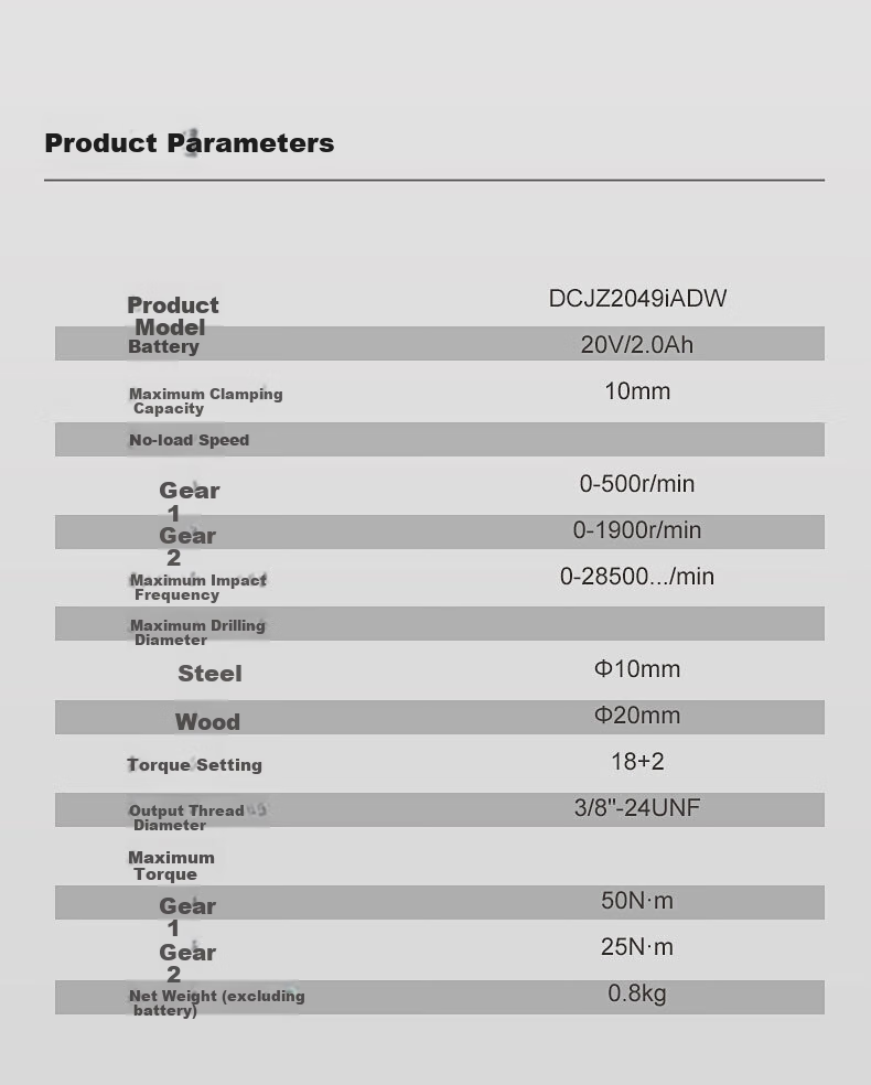 Бесщеточная аккумуляторная дрель-шуруповерт Dongcheng 20V DCJZ2049iADW, 50 Нм, 2.0 Ач, с подсветкой