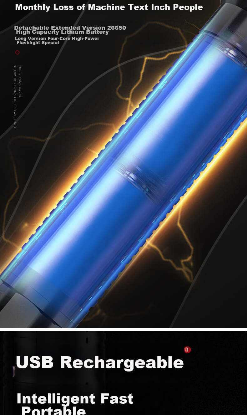 Фонарь EWPLORE WASP G68-FOUR CORE, алюминиевый сплав, 5000 лм, дальность 500 м, водонепроницаемый IPX4, USB-зарядка