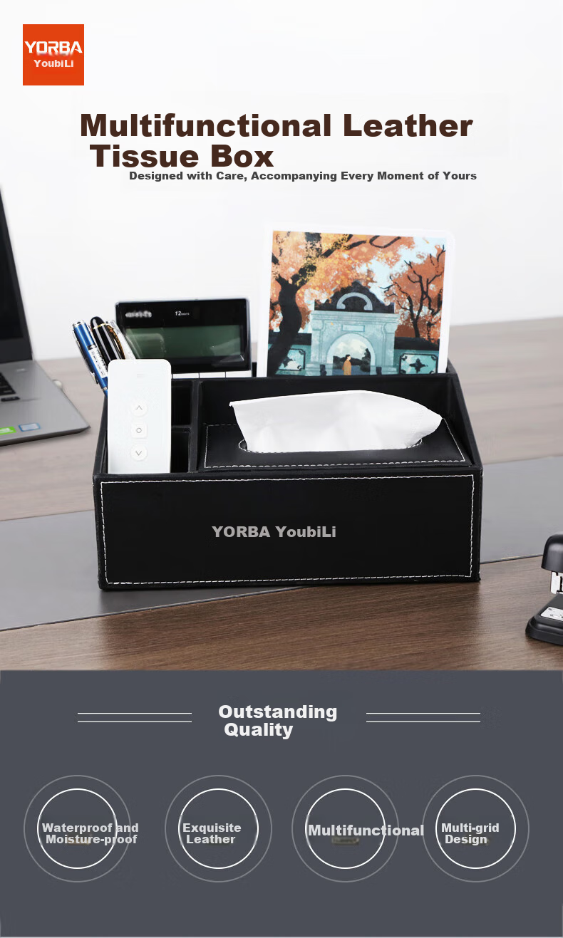 Офисный настольный органайзер Youbili 5031A, кожаный, многофункциональный, с держателем для салфеток, черный