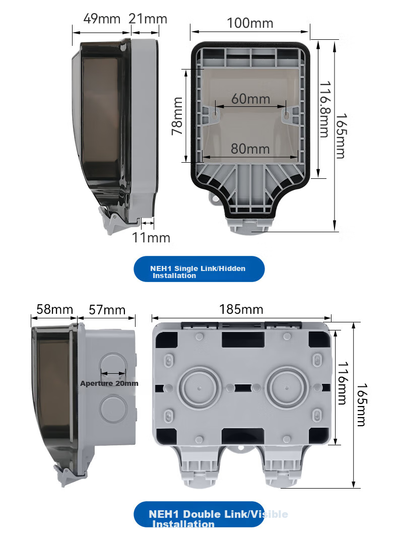 Водонепроницаемая розетка CHNT NEH1-10340, поверхностного монтажа IP66, огнестойкая, пустая коробка (поверхностный монтаж)