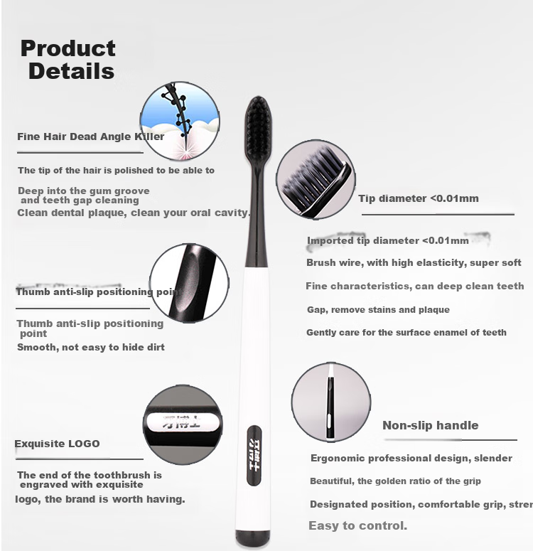 Зубная щетка Yaboshi Charcoal White Deep Cleaning Soft Bristle Toothbrush, Long Carbon Fiber, Gum Protection, 2-Pack DT701