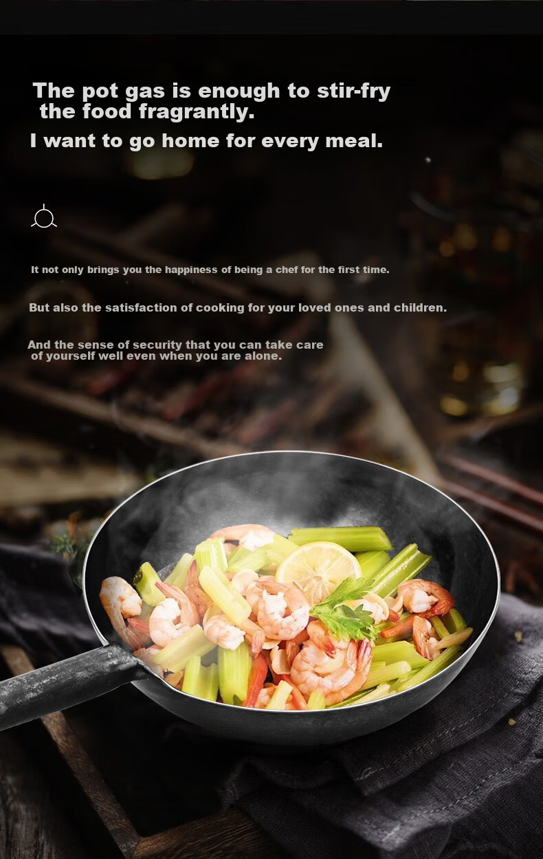 Zhensanhuan Zhangqiu Iron Wok, Handmade Stir-Fry Pan, Uncoated Cooking Pot, Non-Stick Pan, Traditional Cast Iron Wok, Zongshi 32cm