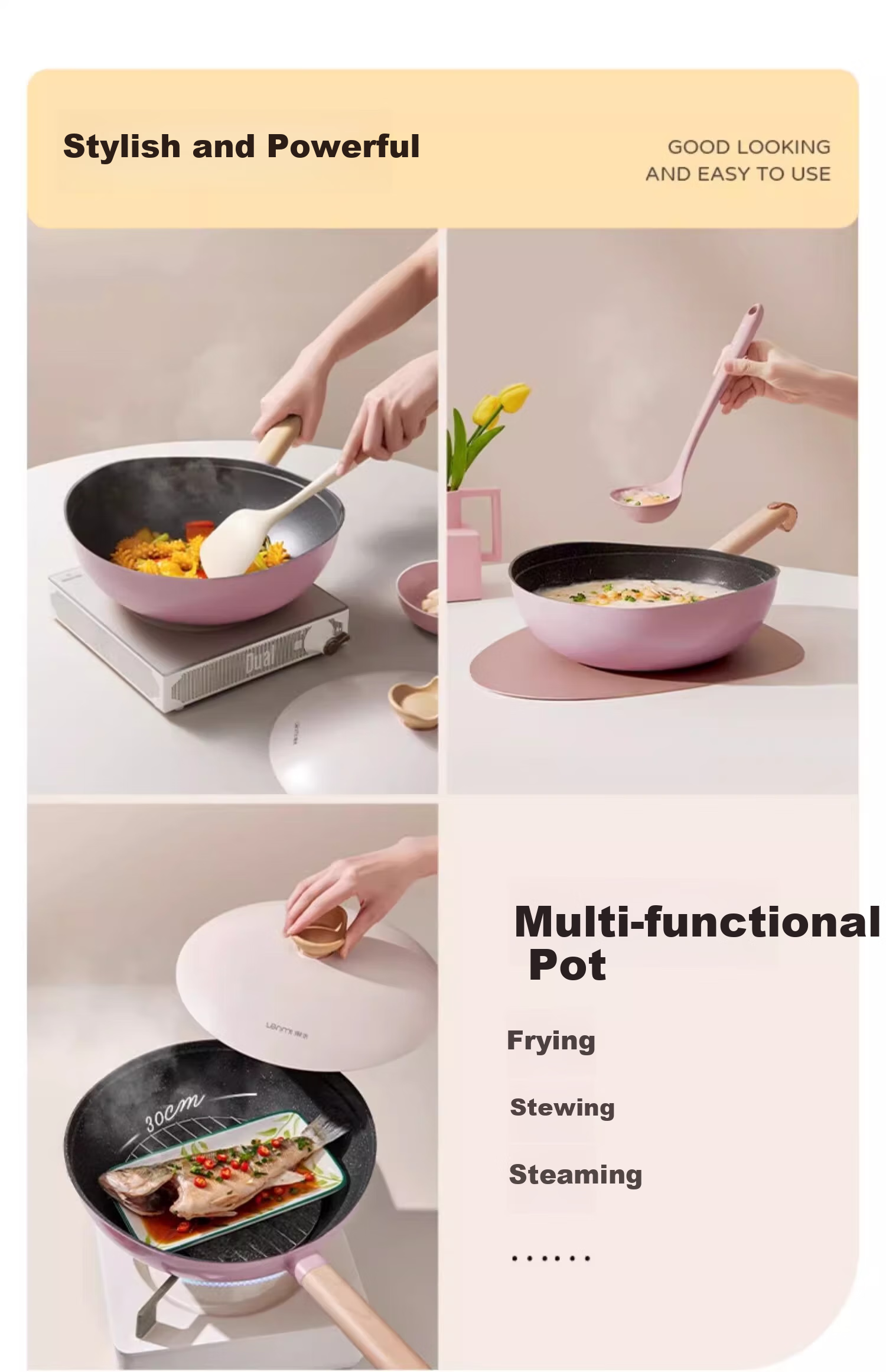Сковорода Lanmi Titanium Non-Stick Wok, 30 см, с антипригарным покрытием, для дома, подходит для газовых, индукционных и открытого пламени