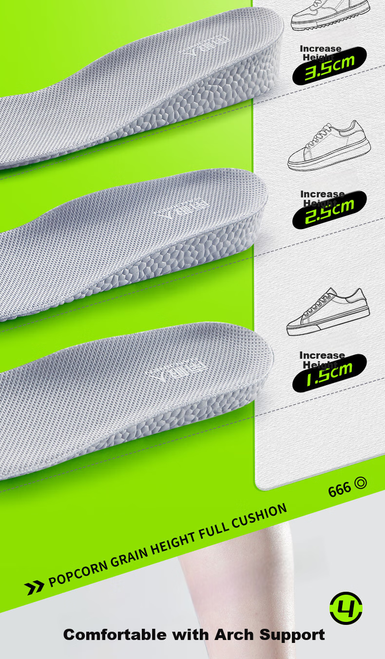 Стельки Nanjiren Boost Lightweight, увеличивающие рост, невидимые, впитывающие пот, спортивные, амортизирующие, полноразмерные для мужчин и женщин, 2,5 см, размер 41-42