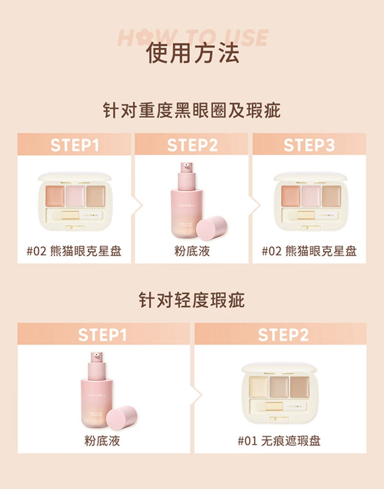 橘朵（Judydoll）三色遮瑕膏 遮瑕液遮泪沟黑眼圈斑点雀斑痘痘印修饰肤色 新年礼物 【推荐三色】#02熊猫眼克星盘 3色