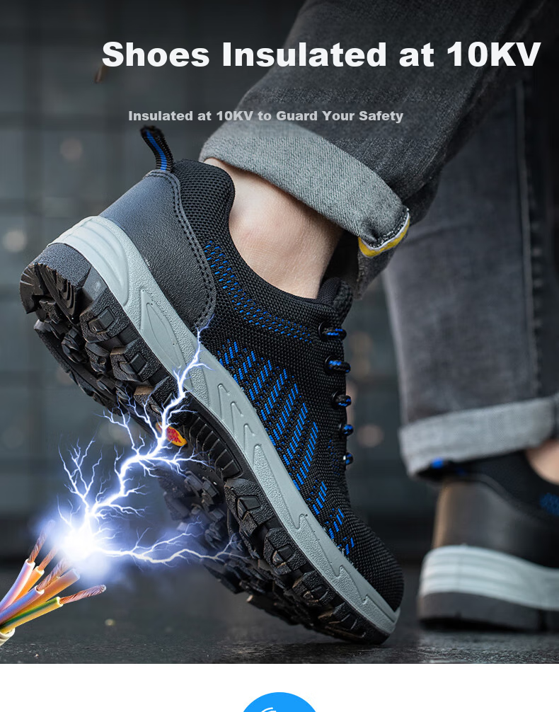 Мужские защитные ботинки LAOGUANJIA с дышащим верхом Flyknit, изоляция 10 кВ, износостойкие, противоударные, противопрокольные, функциональные рабочие ботинки, размер 43