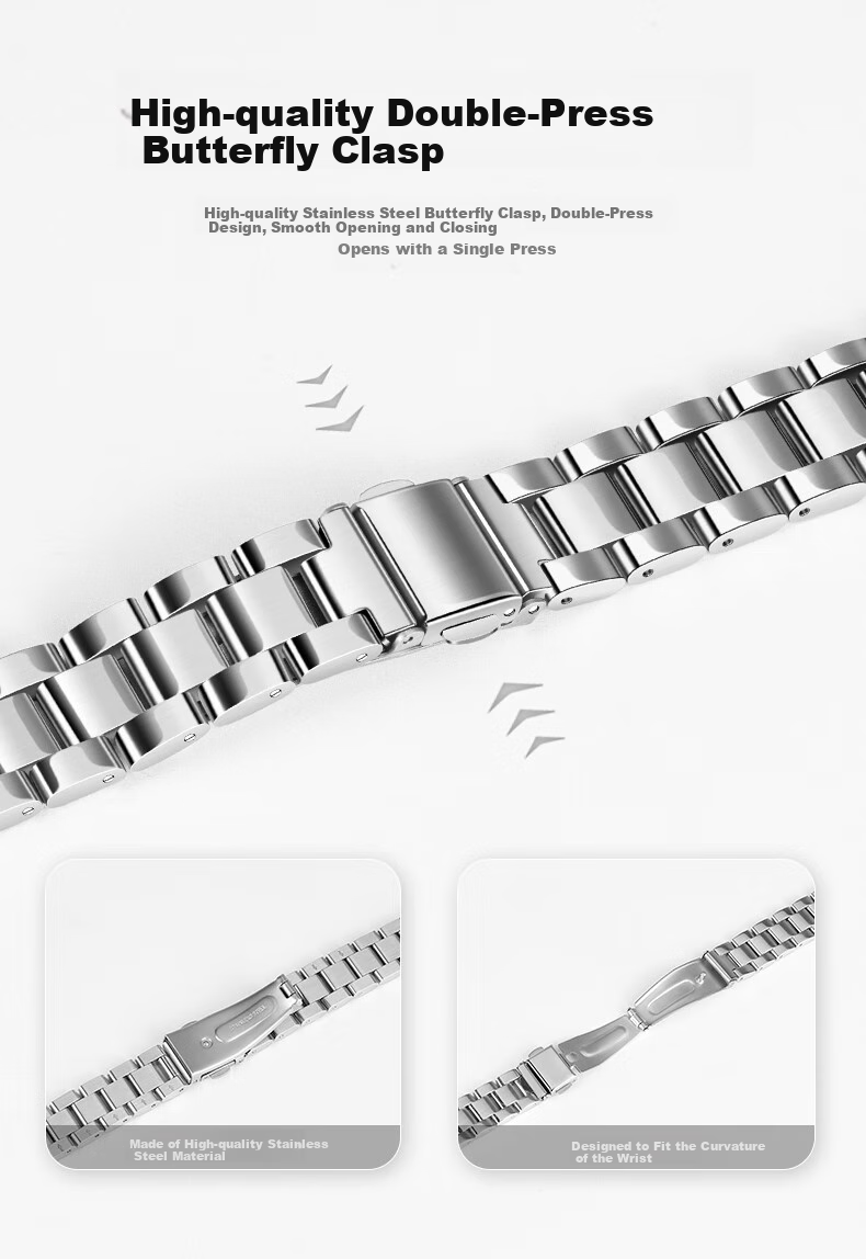 Ремешок Weiqiantu из нержавеющей стали для Xiaomi Smart Band 8, серебристый, с бабочкой застежкой