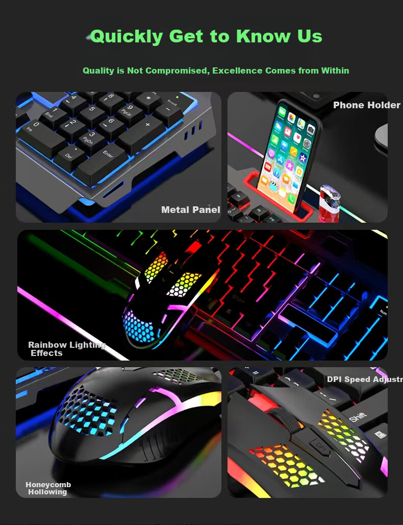 Игровая клавиатура и мышь Lingshe MK210, проводной комплект, металлическая панель, подсветка, серо-черный