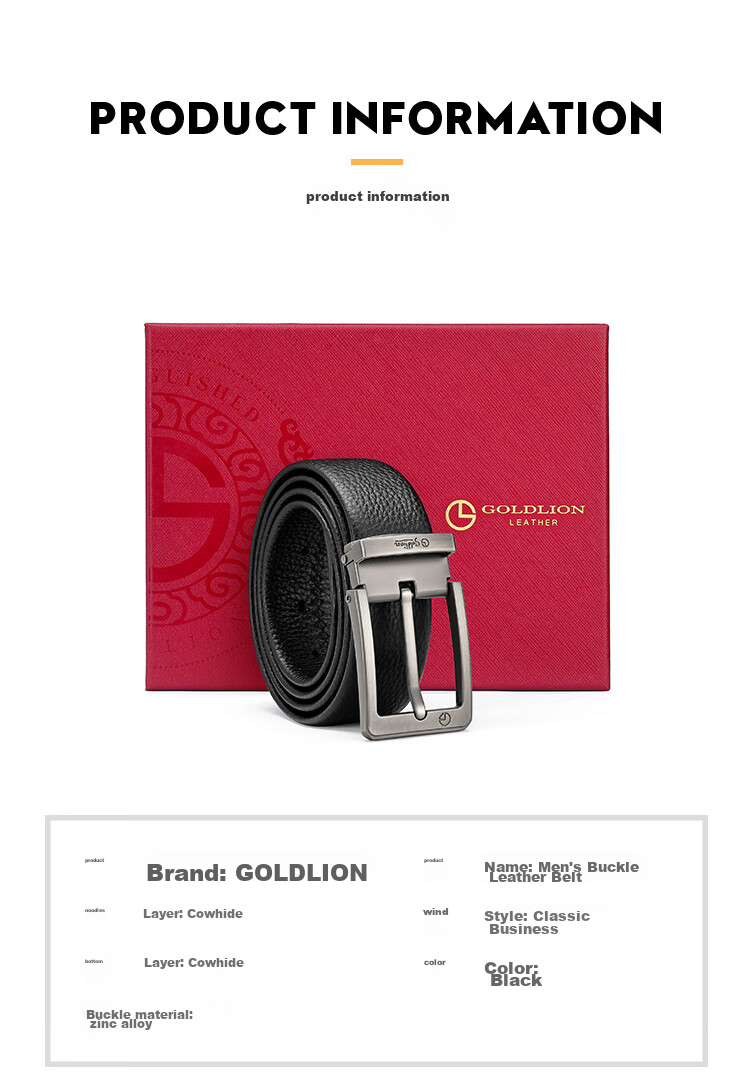 Ремень мужской Goldlion, классический, из натуральной кожи, с пряжкой-булавой, для делового и повседневного стиля, в подарочной упаковке