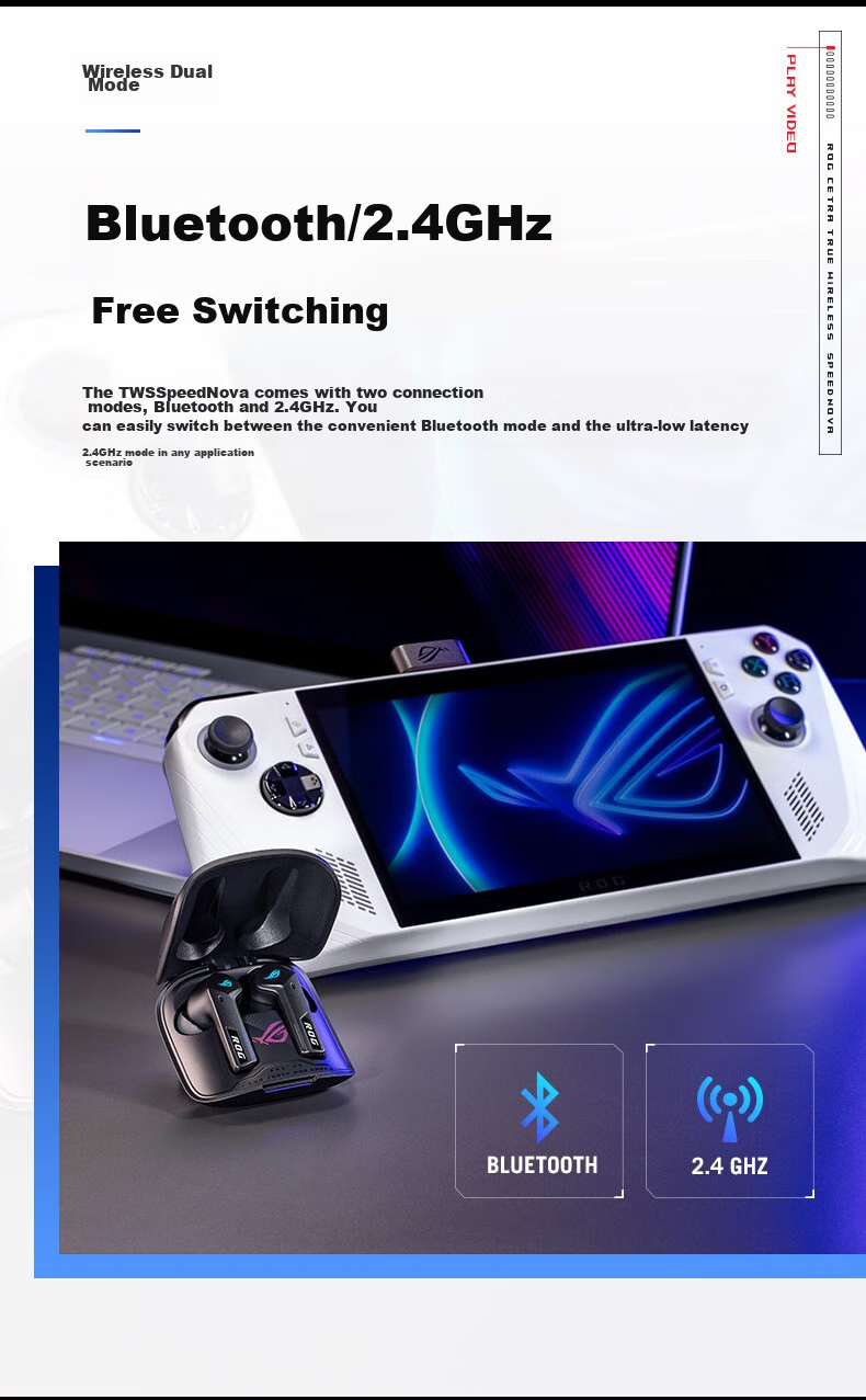 Игровые беспроводные наушники ROG TWS Speednova с активным шумоподавлением, Bluetooth 5.3, RGB-подсветка, черный