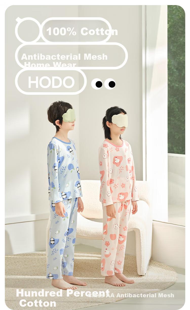 Комплект детской одежды HODO: пижама для мальчика или девочки, весна-лето, тонкий хлопок, длинный рукав, штаны, костюм для кондиционера J3120, нежно-розовый, размер 140