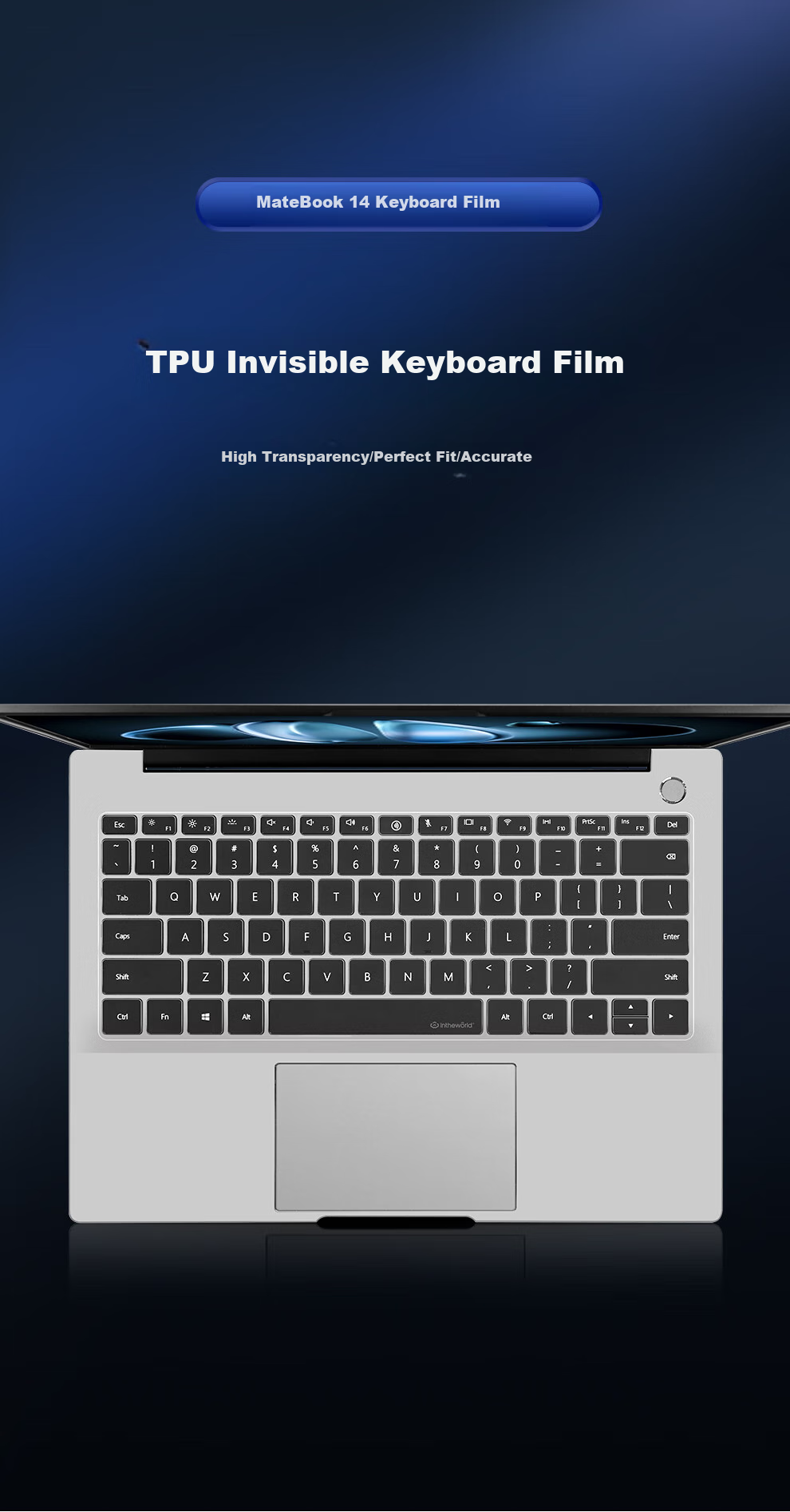 Защитная пленка для клавиатуры Jichuan для Huawei MateBook 14 Core Ultra/Linux Edition, ультратонкая прозрачная водонепроницаемая пылезащитная пленка из ТПУ, 2025/24