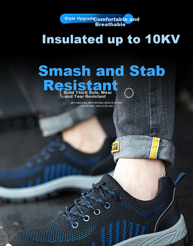 Мужские защитные ботинки LAOGUANJIA с дышащим верхом Flyknit, изоляция 10 кВ, износостойкие, противоударные, противопрокольные, функциональные рабочие ботинки, размер 43