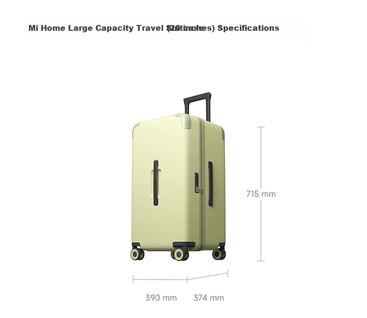 Чемодан Xiaomi Mijia Luggage, 26-дюймовый, PC, большой вместимости, с универсальными колесами, кодовым замком, угольно-черный