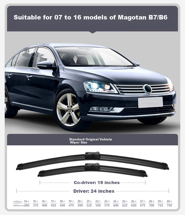 Дворники Deyun для Volkswagen Magotan (2007-2023), бескаркасные, 24/19 дюймов, 1 пара