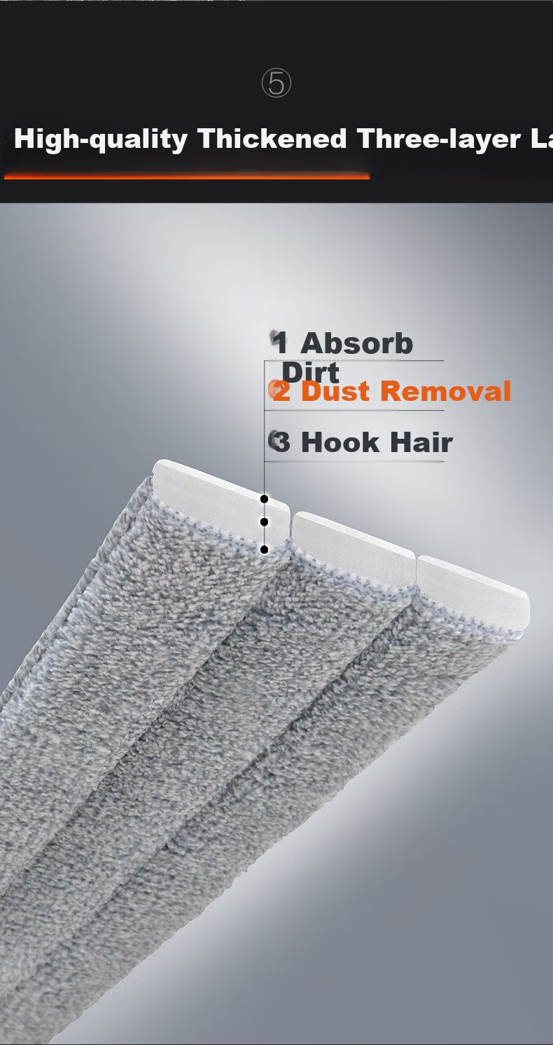 Швабра Dawei Flat Mop, 40см, 133см, 2 насадки из ткани P12, без ручного мытья, 5-слойная скребок для грязи
