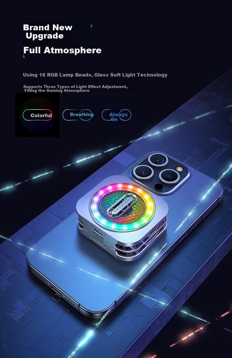 Магнитный охлаждающий вентилятор Nubiyahongmo 6Pro для игровых планшетов и прямой трансляции, полупроводниковое охлаждающее устройство с низким уровнем шума, подходит для Red Magic 3Pro, Apple 17, IQOO, Black Shark, OnePlus, черный