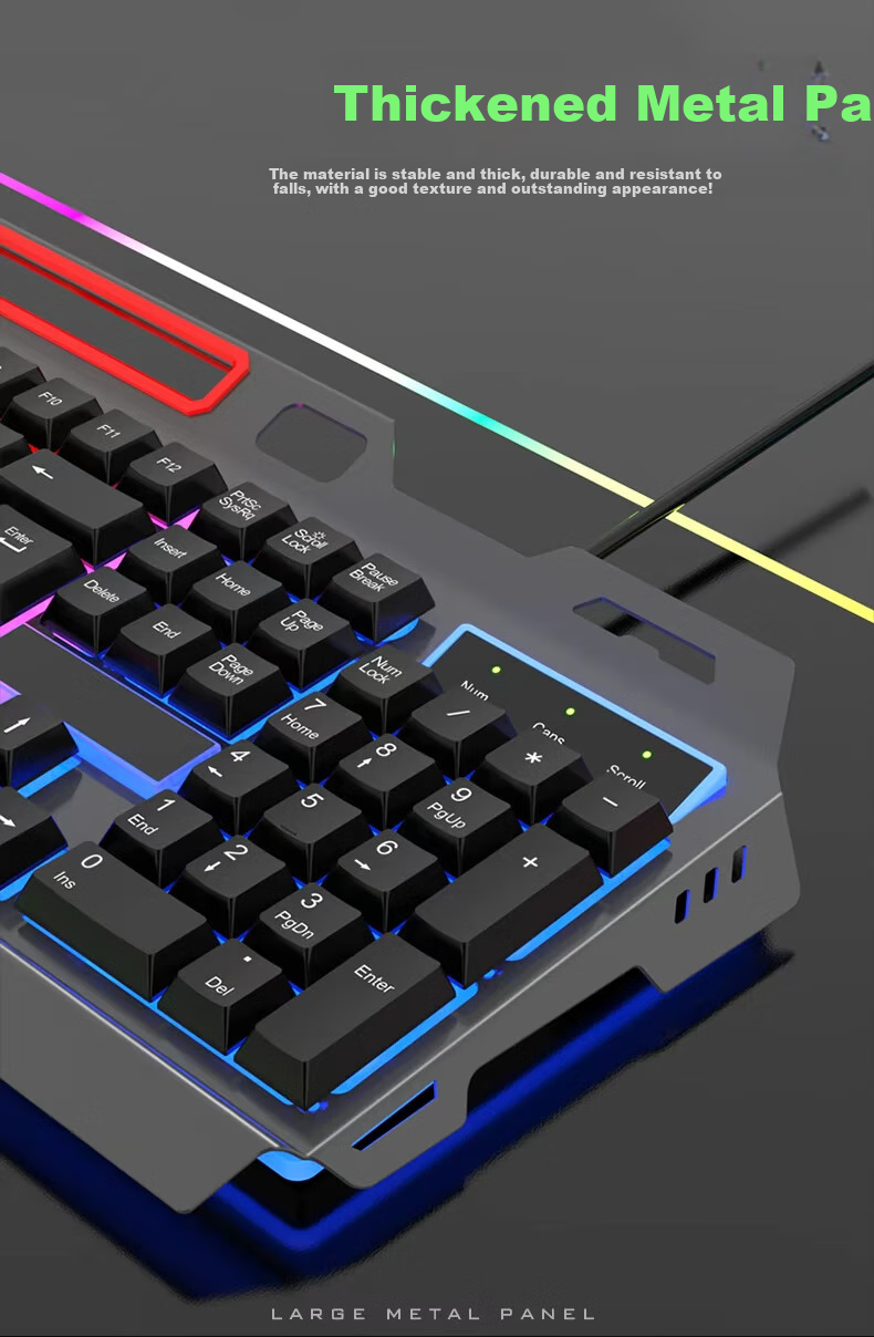 Игровая клавиатура и мышь Lingshe MK210, проводной комплект, металлическая панель, подсветка, серо-черный