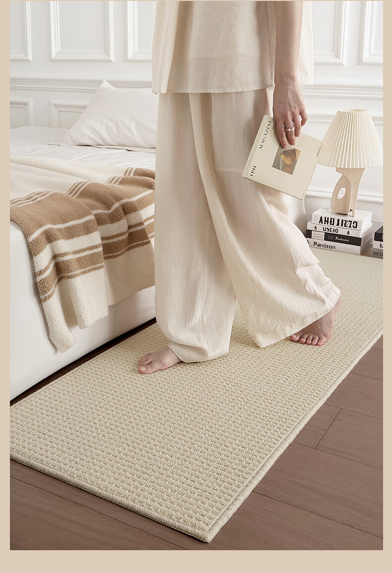Ковер Dajiang Wool Bedside Rug, длинный прикроватный коврик, противоскользящий, цвет ванильно-белый, 60x180 см