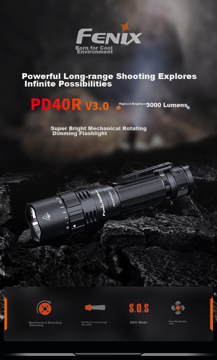 Мощный фонарь FENIX PD40R V3.0, дальнобойный, для ночного патрулирования, с механическим вращением