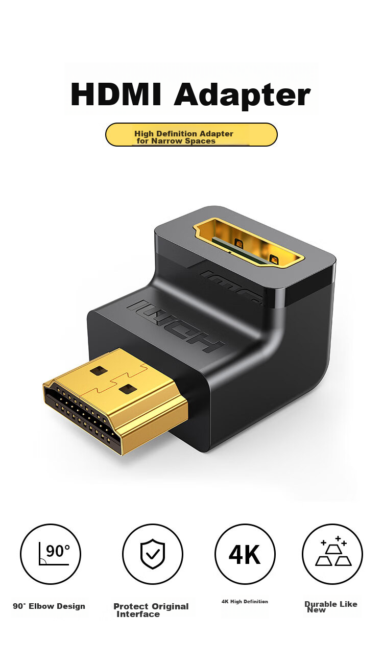Переходник UGREEN HDMI Male to Female, L-образный, 90 градусов, угловой, для подключения компьютера и ТВ, 20109