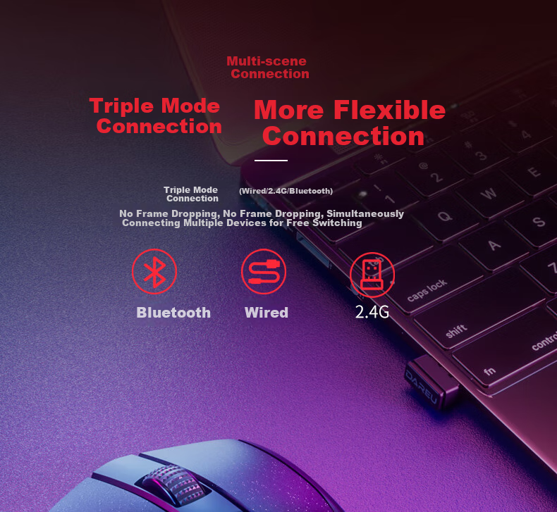 Игровая мышь DAREU A950, беспроводная, Bluetooth, 2.4ГГц, RGB, для больших рук, черная