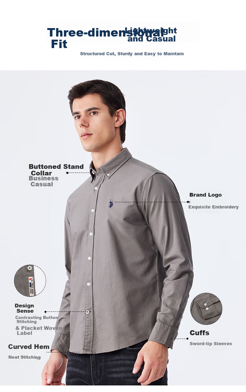 Мужская рубашка U.S. POLO ASSN. с длинным рукавом, осенняя, хлопковая, в деловом стиле, свободного кроя, без морщин, светло-голубая, размер L