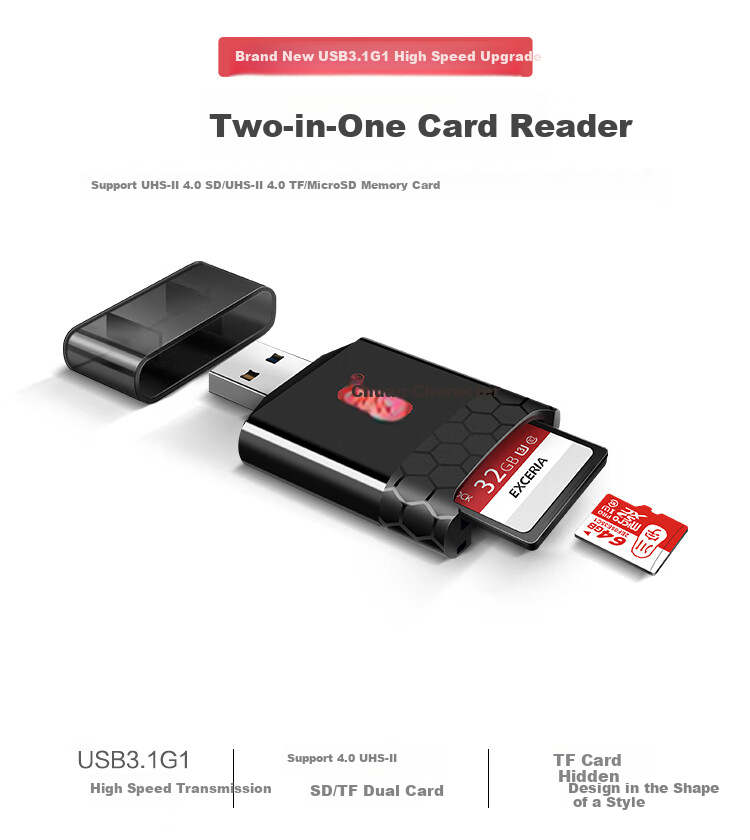 Картридер Chuanyu USB 3.1 Multifunctional, высокоскоростной UHS-II SD/UHS-I TF4.0, совместимый с компьютерами, смартфонами, камерами Apple 17/16 DSLR и картами памяти