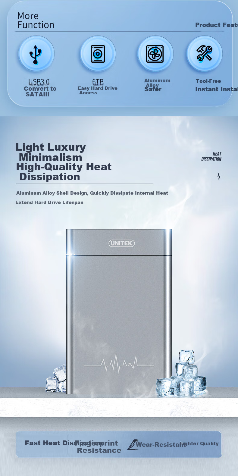Внешний корпус для жесткого диска UNITEK S109B, 2.5 дюйма, Type-C 3.1, алюминиевый сплав, черный