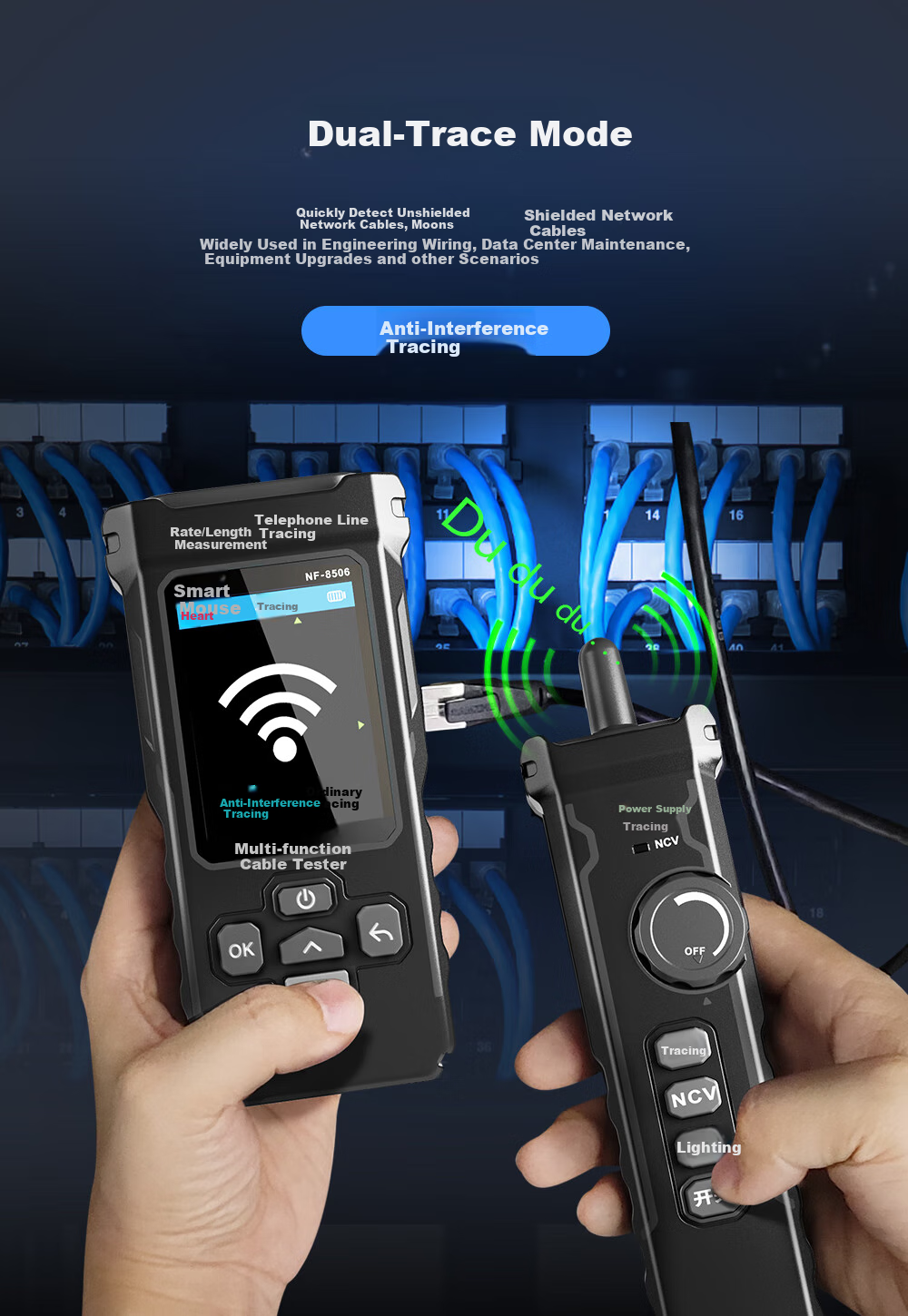 Сетевой тестер Jingmingshu NF-8506, кабельный тестер с поддержкой POE, сканирование IP, пинг-тест