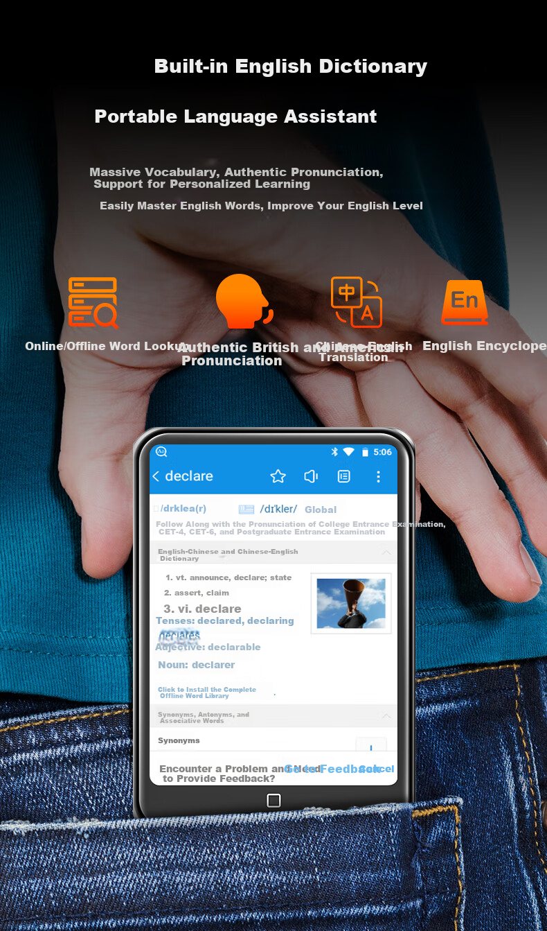 MP3/MP4 плеер RUIZU D60, 48 ГБ, портативный плеер с поддержкой Lossless, Wi-Fi, Bluetooth, словарь для студентов