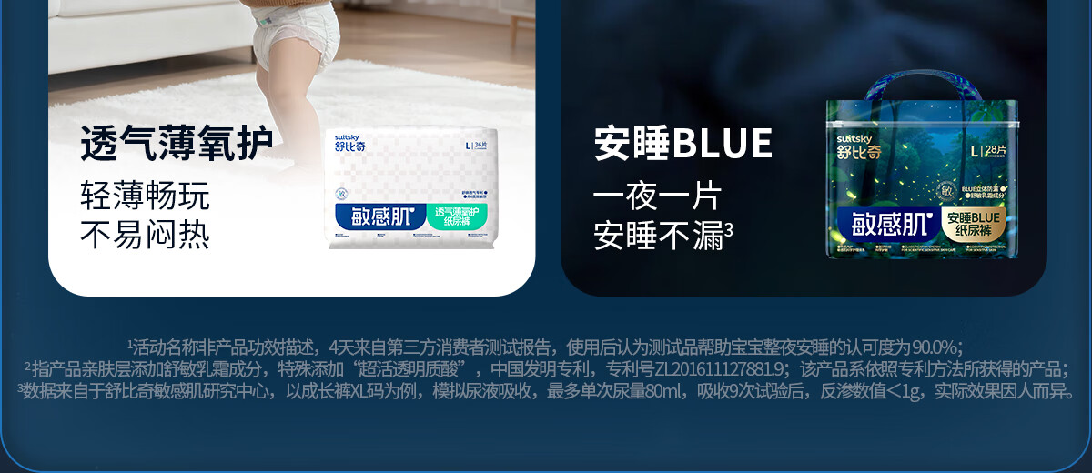Подгузники Suitsky Anshui BLUE для чувствительной кожи, ночные, высокая впитываемость, размер XXL, 24 шт. (≥14 кг)