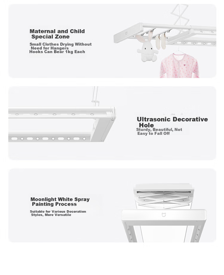 Умная сушилка для белья Mijia Smart Clothes Drying Rack Pro, Moonlight White, Xiaomi Electric Invisible Clothes Hanger, ультратонкая встраиваемая установка