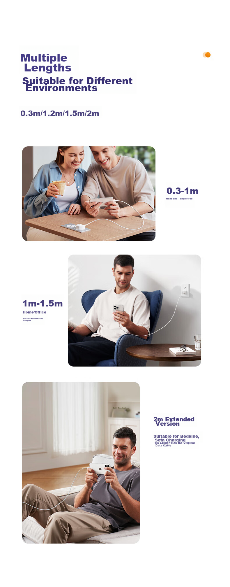 Кабель BIAZE для быстрой зарядки, совместимый с iPhone 14/13/12 Pro Max/XR/Xs/11/8, iPad, автомобильное зарядное устройство USB, 1.5 метра, белый