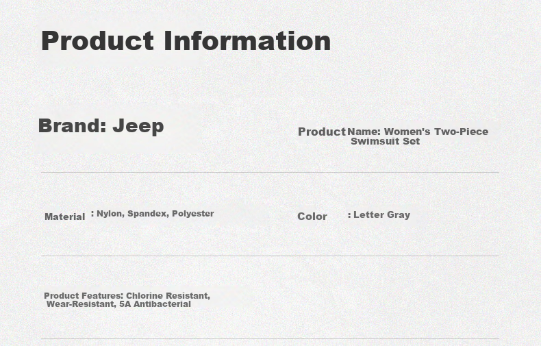Женский купальник Jeep, раздельный, слитный, с принтом, серый, 2XL