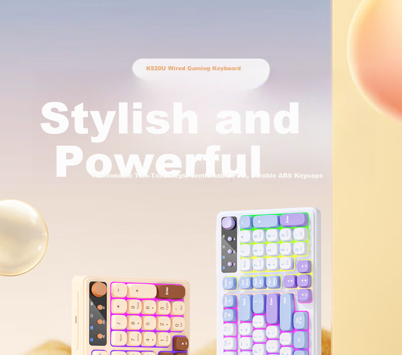 Механическая клавиатура BOW K520BU с подсветкой, проводная, для игр и офиса, молочно-кофейный цвет