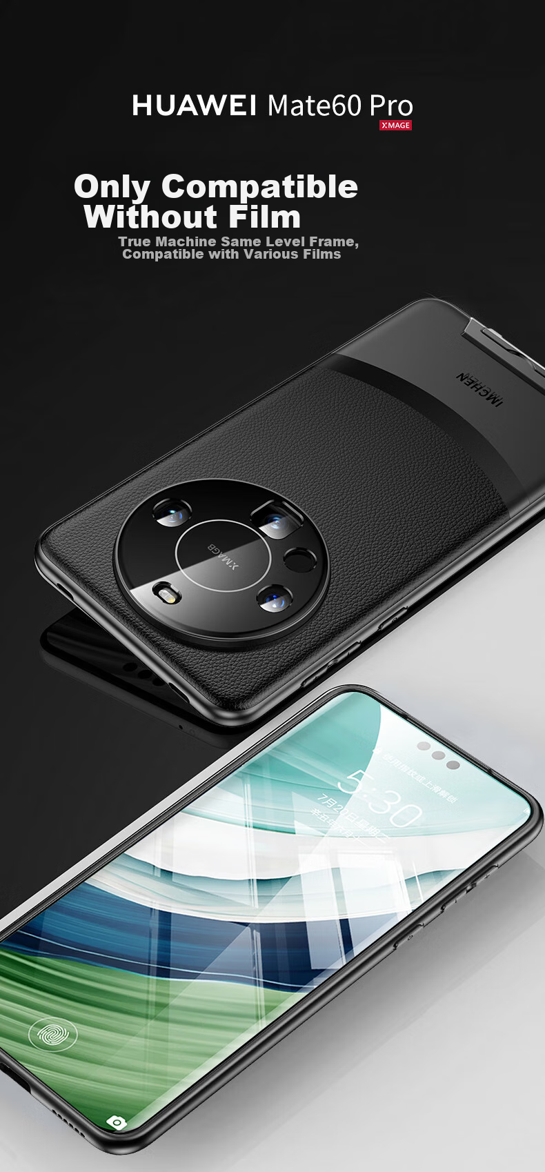Чехол для Huawei Mate60 Pro/Pro+ IM-CHEN Xuan White, с невидимой подставкой, защита камеры, металл + кожа, ультратонкий