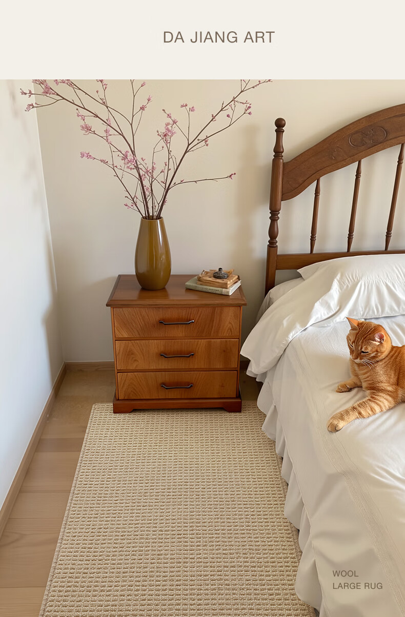 Ковер Dajiang Wool Bedside Rug, длинный прикроватный коврик, противоскользящий, цвет ванильно-белый, 60x180 см
