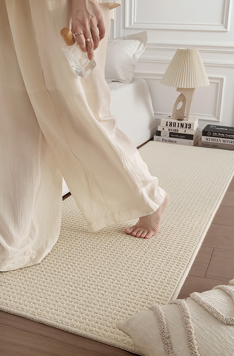 Ковер Dajiang Wool Bedside Rug, длинный прикроватный коврик, противоскользящий, цвет ванильно-белый, 60x180 см
