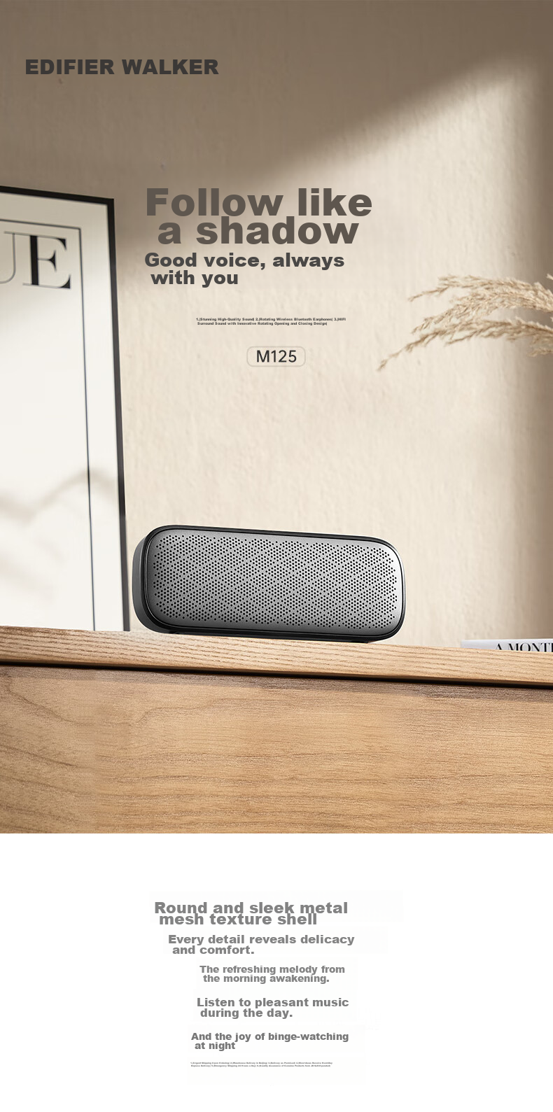 Портативная Bluetooth-колонка EDIFIER M125, мини, для улицы, стильная, с голосовым помощником, серая