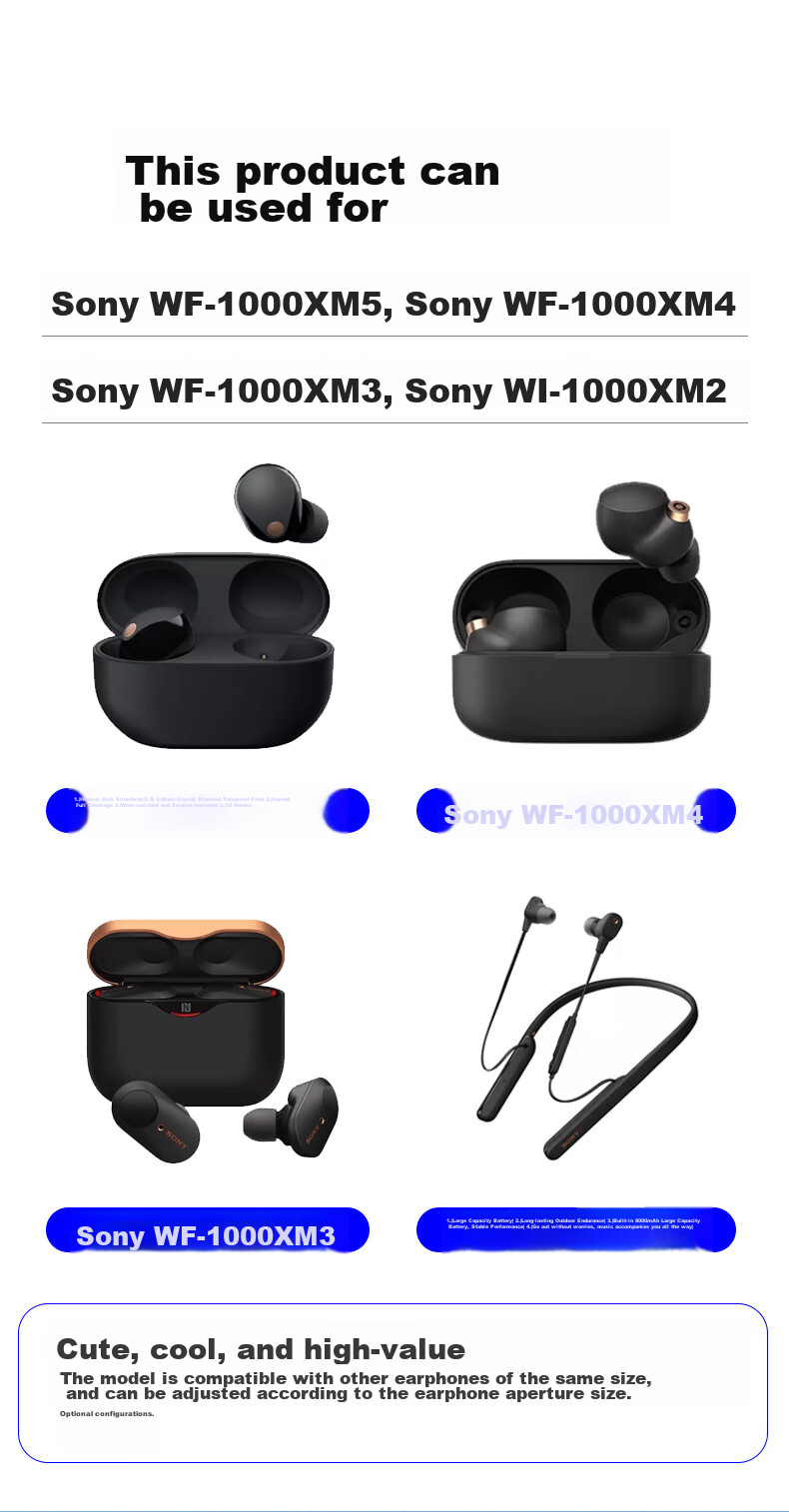 Masentek Насадки для наушников Sony WF-1000XM5, шумоподавляющие, Bluetooth, совместимые с Sony WF-1000XM3/4, аксессуары, силиконовые насадки, серые, средние