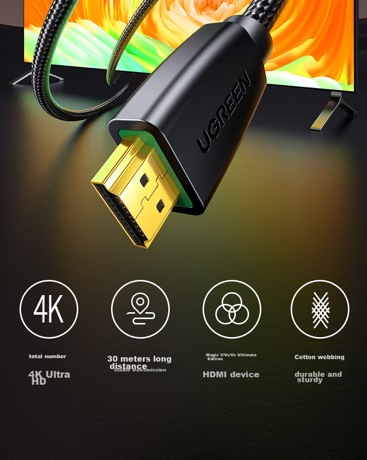 Кабель UGREEN HDMI версии 2.0, цифровой высокоскоростной, 3D, 8 метров, 40413