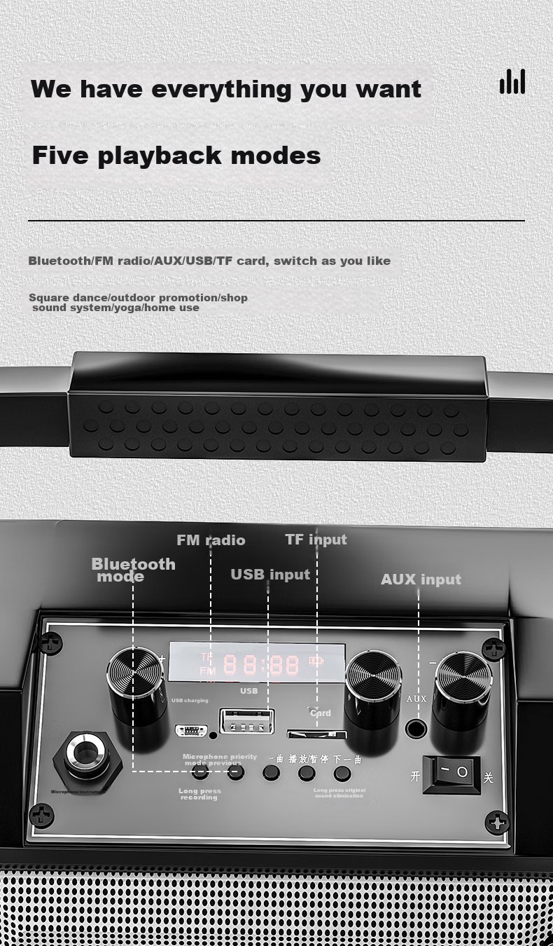 Беспроводная Bluetooth-колонка Newmine K98, портативная, с двумя микрофонами, радио, для уличных выступлений и домашнего использования